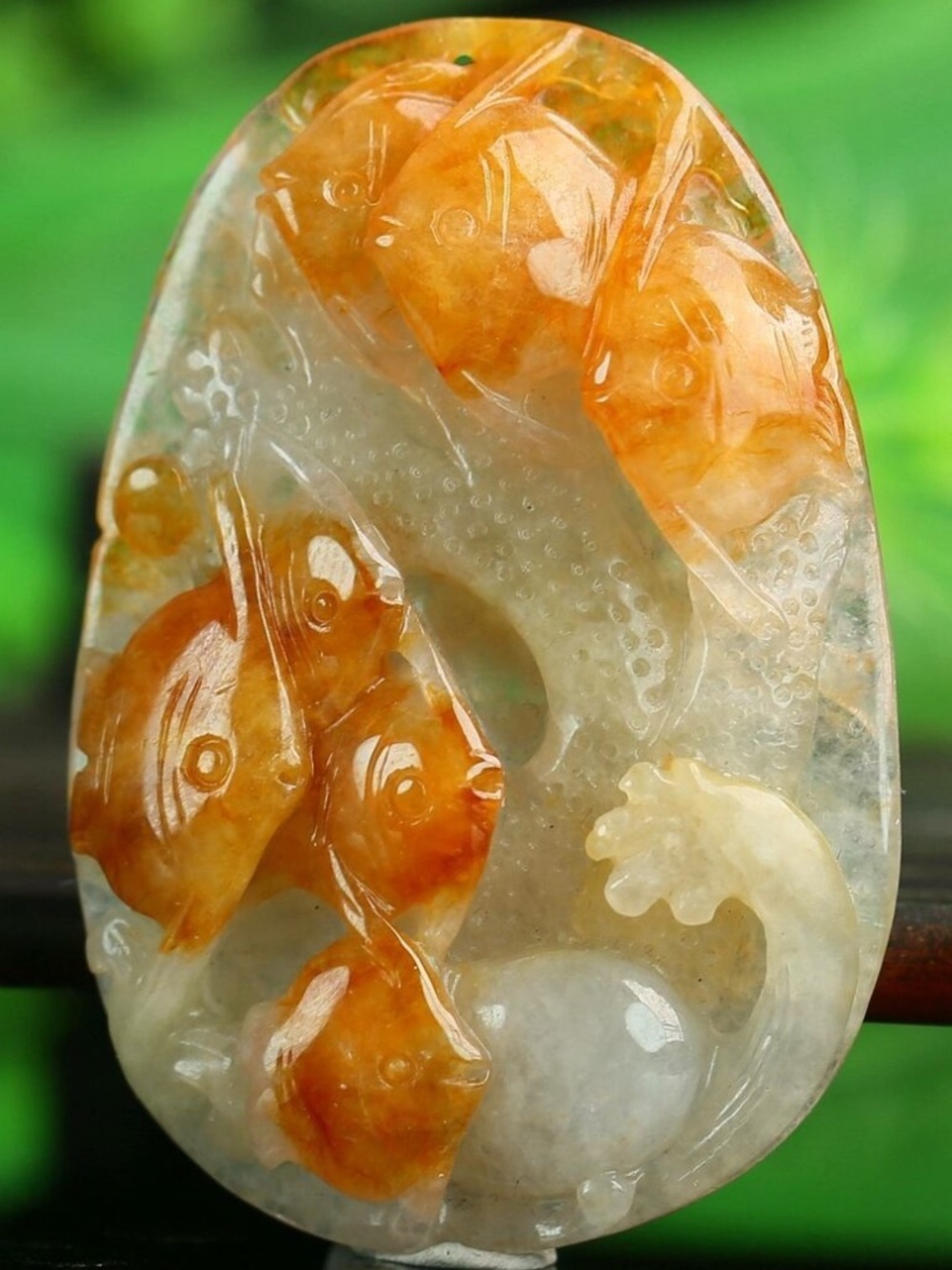 Cert'd Untreated 2 Color Natural Grade A Jade jadeite Pendant fish z991232